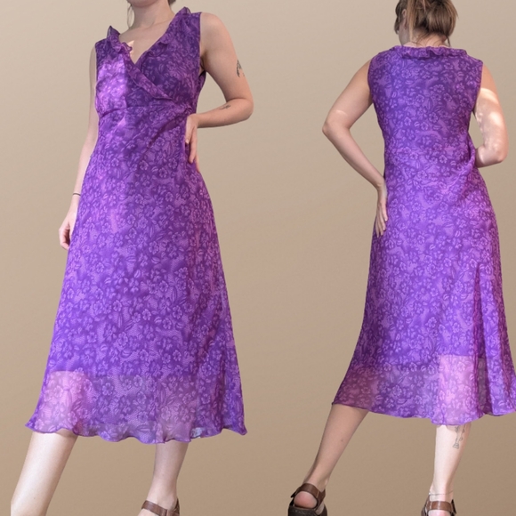 Believe | Dresses | Vintage Y2k Purple Floral Wrap Midi Dress With ...